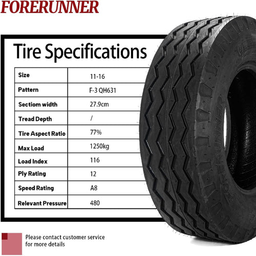 2-Pack 11Lx16 Farm Implement Tubeless Heavy Duty Agricultural Equipment Tires 12-Ply Rated