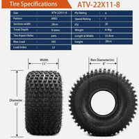 2-Pack 22x11-8 ATV / UTV All-Terrain Tires 6-Ply Rated