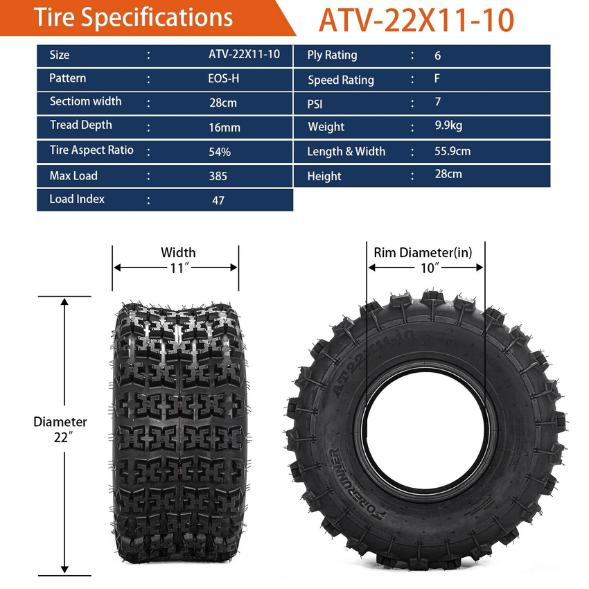 21x7-10 & 22x11-10 6-Ply All Terrain Off-Road ATV/UTV Tires