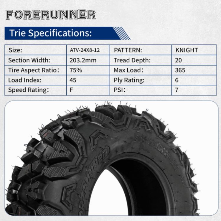 24x8-12 & 24x9-11 KNIGHT All-Terrain ATV/UTV Tires 6-Ply Tire Set