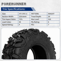 24x8-12 & 24x9-11 KNIGHT All-Terrain ATV/UTV Tires 6-Ply Tire Set