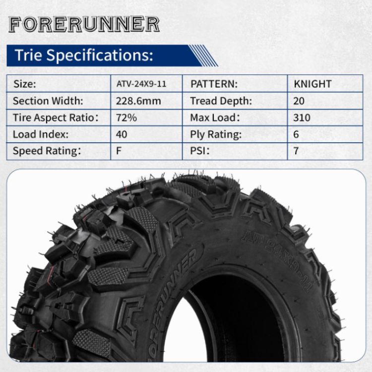 24x8-12 & 24x9-11 KNIGHT All-Terrain ATV/UTV Tires 6-Ply Tire Set