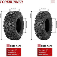 25x8-12 & 25x10-12 ATV / UTV Tires 6-Ply Rated KNIGHT Pattern Smooth Ride All-Terrain Off-Road Tire Set
