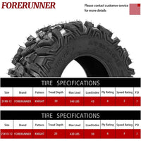 25x8-12 & 25x10-12 ATV / UTV Tires 6-Ply Rated KNIGHT Pattern Smooth Ride All-Terrain Off-Road Tire Set
