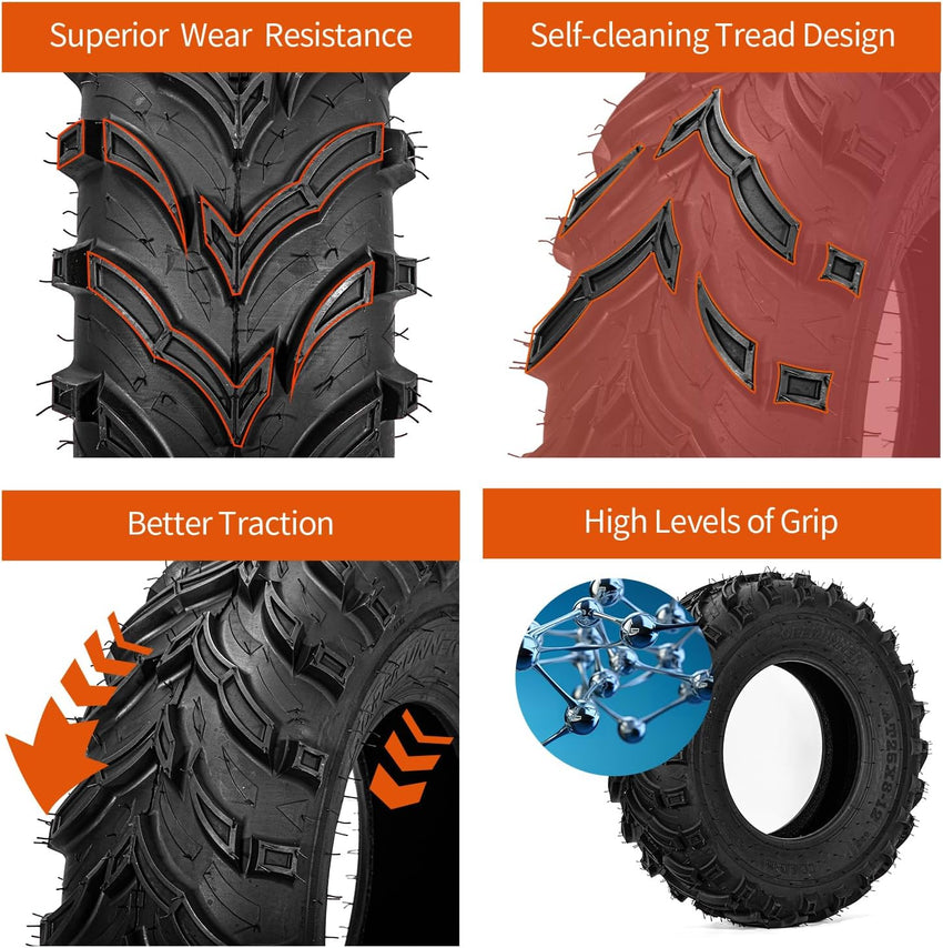 25x8-12 & 25x10-12 ATV / UTV Tires 6-Ply Rated MARS-B Pattern High-Grip Self-Cleaning Mud & Trail Tire Set