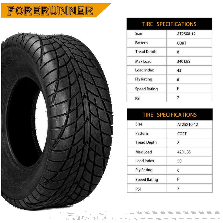 25x8-12 & 25x10-12 CORT 6-Ply ATV/UTV Tires Hard-Pack Gravel & Light Off-Road