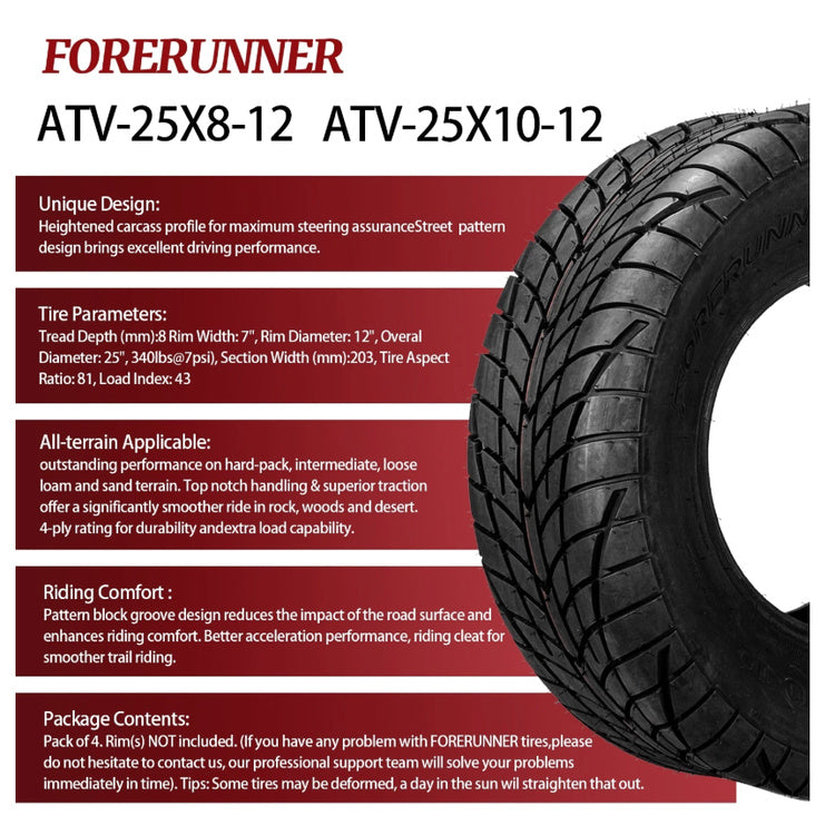 25x8-12 & 25x10-12 CORT 6-Ply ATV/UTV Tires Hard-Pack Gravel & Light Off-Road