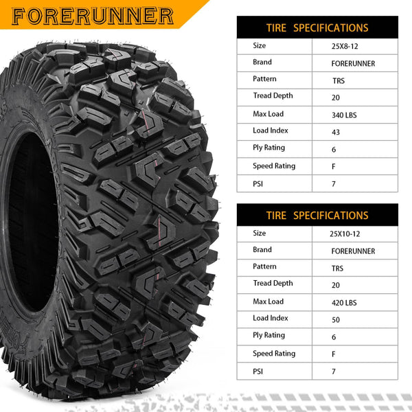 25x8-12 & 25x10-12 ATV/UTV All-Terrain Tires 6-Ply Rated Staggered Front & Rear Off-Road Tire Set