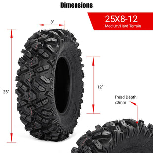 25x8-12 ATV / UTV All-Terrain Tires 6PR 2Pcs / 4Pcs