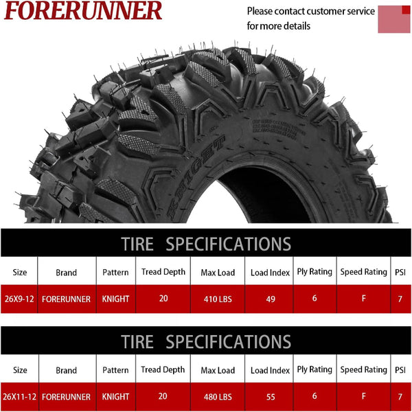 26x9-12 & 26x11-12 All-Terrain ATV/UTV Tires 6-Ply Rated Staggered Front & Rear Off-Road Tire Set