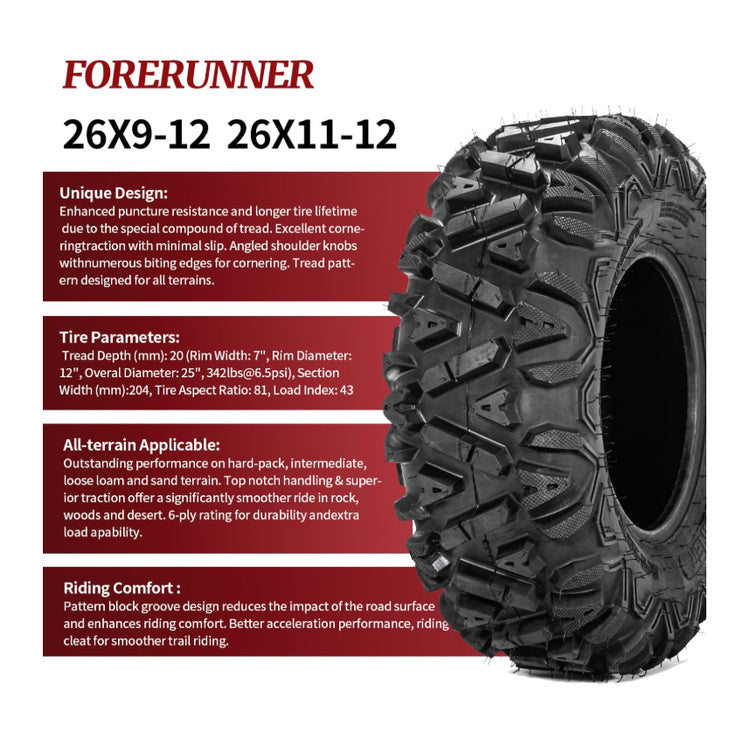 26x9-12 & 26x11-12 6-Ply KNIGHT All-Terrain ATV/UTV Tires Trail Dirt & Gravel