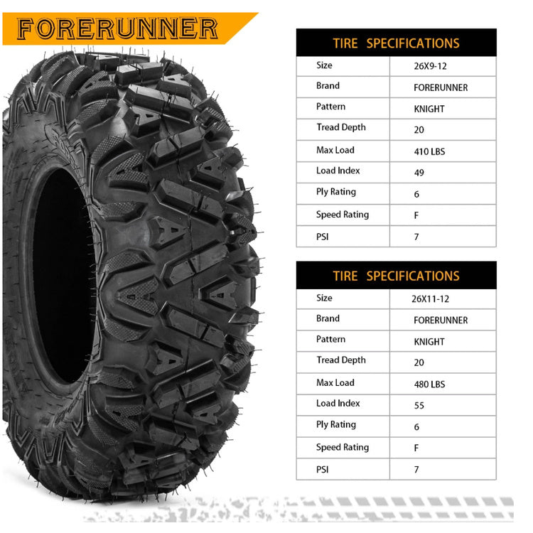 26x9-12 & 26x11-12 6-Ply KNIGHT All-Terrain ATV/UTV Tires Trail Dirt & Gravel