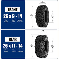 26x9-14 & 26x11-14 ATLAS All-Terrain 6-Ply ATV/UTV Tires Loose Dirt Mud Uneven Trails