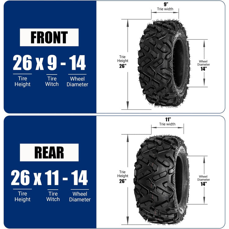 26x9-14 & 26x11-14 ATLAS All-Terrain 6-Ply ATV/UTV Tires Loose Dirt Mud Uneven Trails