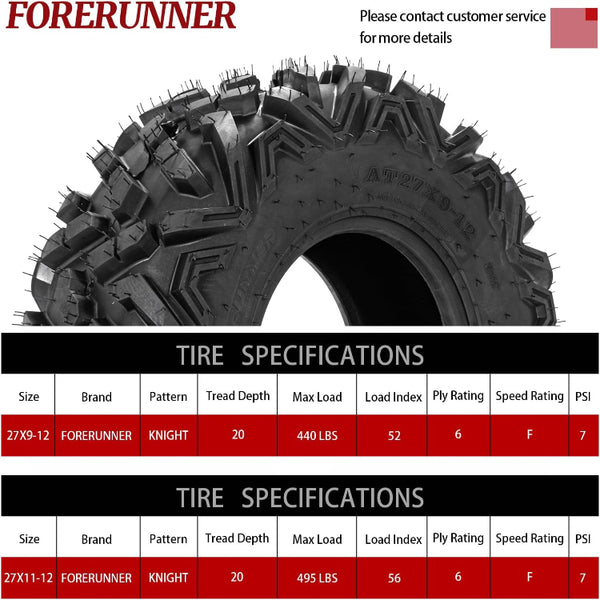 27x9-12 & 27x11-12 All-Terrain ATV/UTV Tires 6-Ply Rated Axle-Matched Front & Rear Off-Road Tire Set