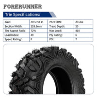 27x9-14 & 27x11-14 ATLAS 6-Ply All-Terrain ATV/UTV Tires Hard-Pack Soft Terrain & Sand