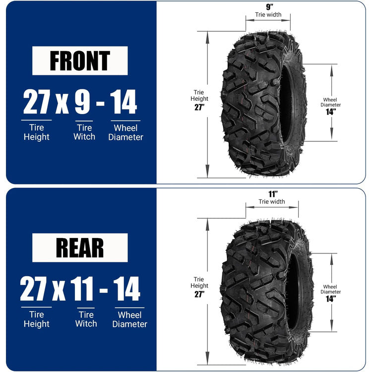 27x9-14 & 27x11-14 ATLAS 6-Ply All-Terrain ATV/UTV Tires Hard-Pack Soft Terrain & Sand
