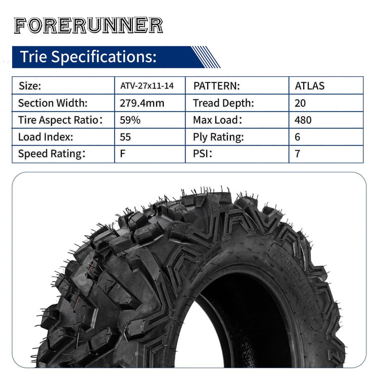 27x9-14 & 27x11-14 ATLAS 6-Ply All-Terrain ATV/UTV Tires Hard-Pack Soft Terrain & Sand