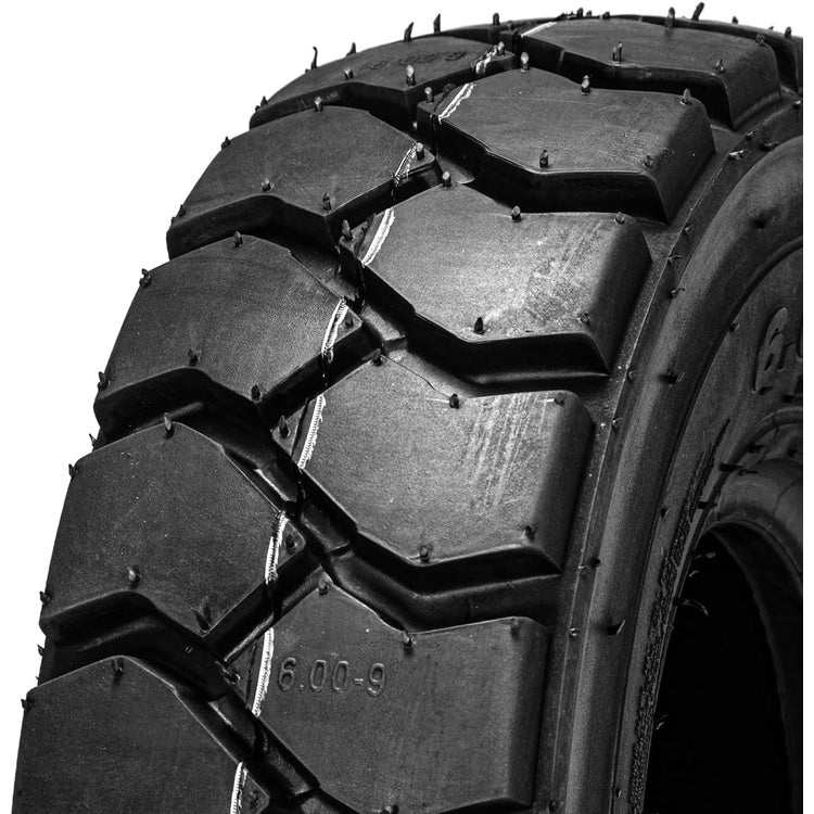 2pcs 6.00-9 QH201 Forklift Pneumatic Tires 10-Ply Heavy Duty Industrial Trail Tyres with Inner Tubes