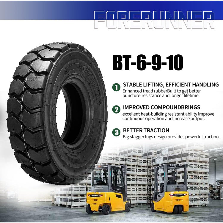 2pcs 6.00-9 QH201 Forklift Pneumatic Tires 10-Ply Heavy Duty Industrial Trail Tyres with Inner Tubes