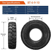 2pcs 6.00-9 QH201 Forklift Pneumatic Tires 10-Ply Heavy Duty Industrial Trail Tyres with Inner Tubes