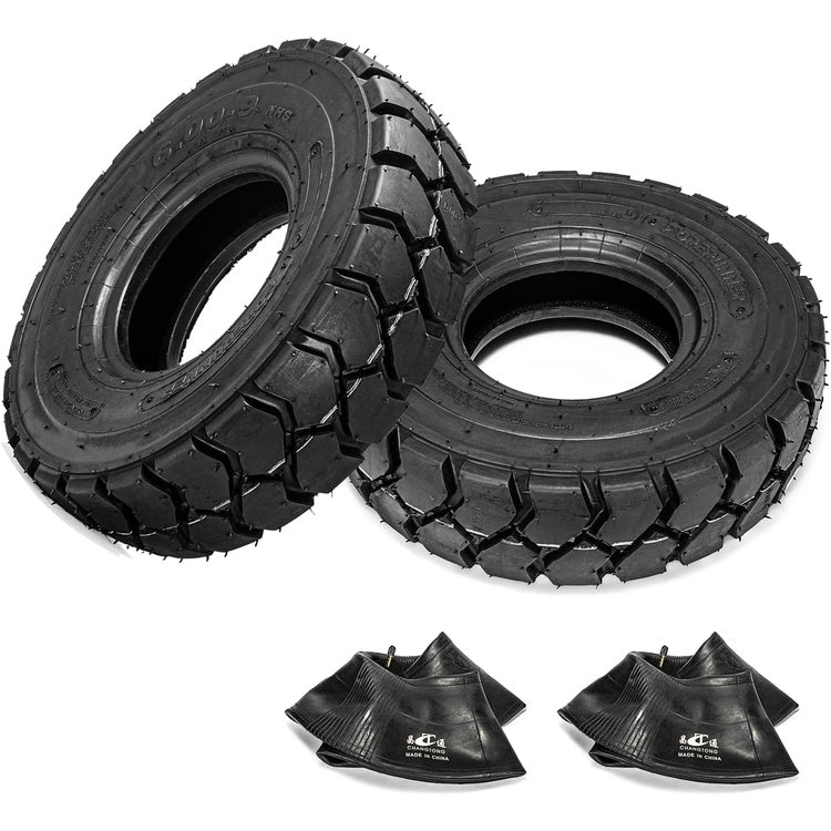 2pcs 6.00-9 QH201 Forklift Pneumatic Tires 10-Ply Heavy Duty Industrial Trail Tyres with Inner Tubes