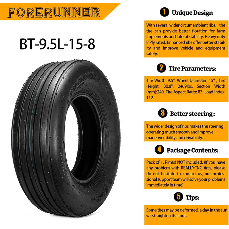 2pcs 9.5L-15 QH641 8Ply Agricultural Flotation Tire Farm Implement Tires for Wagon Baler Spreader Trailer Tractor